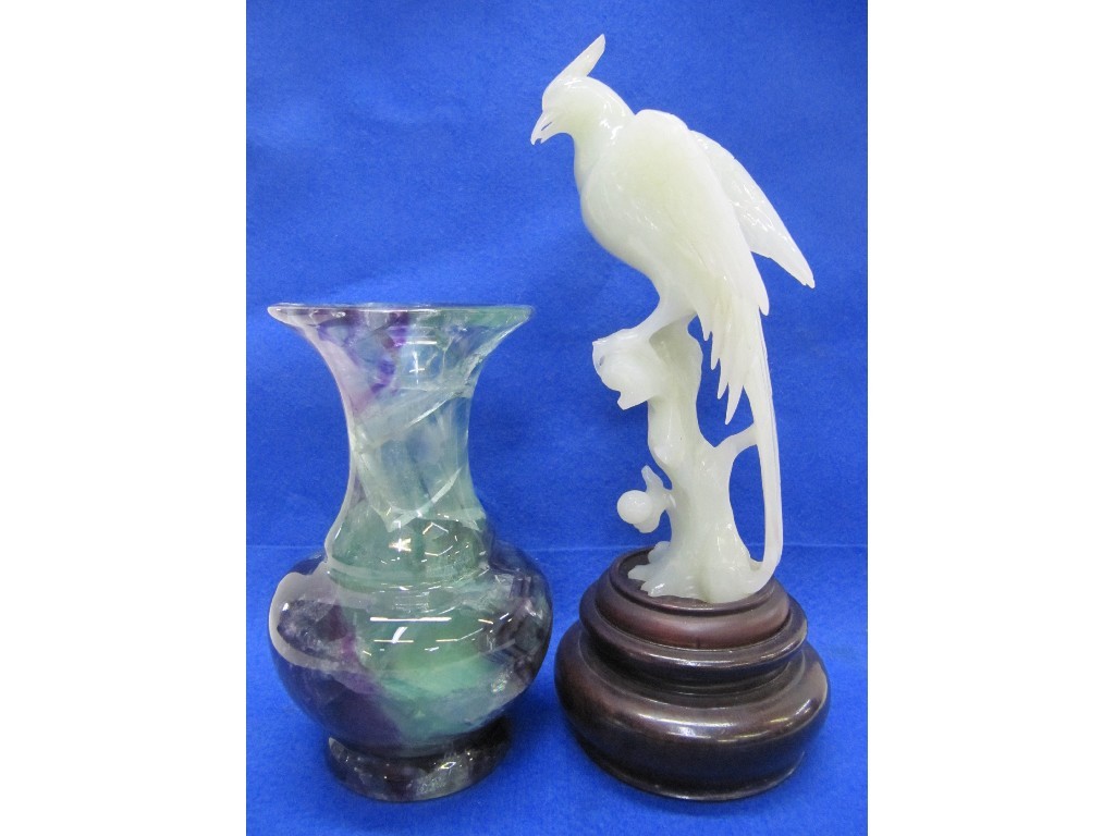 Appraisal: Carved Chinese jadeite figure of a bird and a fluorite