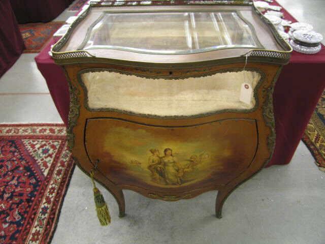 Appraisal: French Victorian Handpainted Vitrine Cabinet maiden cherubs on front sides