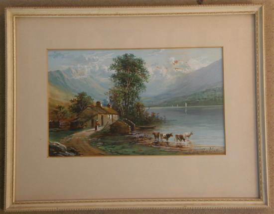 Appraisal: Milton Drinkwater British cattle watering by a lake with a