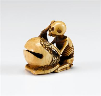 Appraisal: Japanese Tomochika signed netsuke th century Modeled as a skeleton