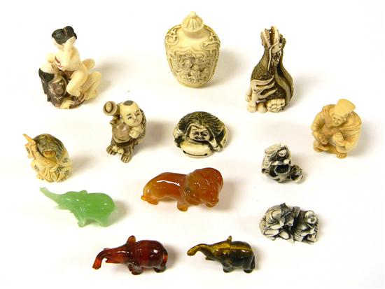 Appraisal: Asian carvings thirteen pieces including ivory and hardstone th and