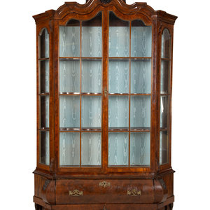 Appraisal: A Dutch Part Ebonized Walnut Bookcase or Vitrine Cabinet Mid-