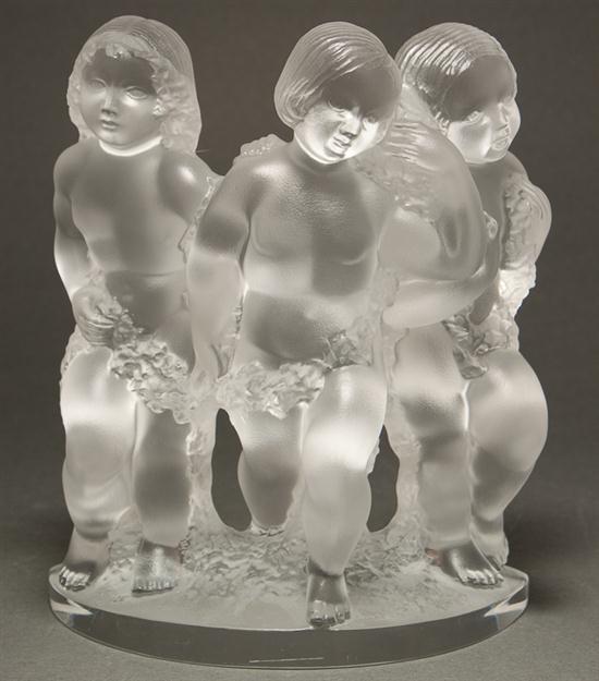 Appraisal: Lalique molded and frosted glass figural group of three children