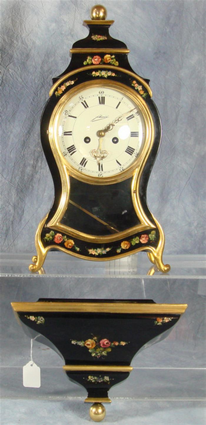 Appraisal: Schmid Louis XVI style black lacquered shelf clock running bim-bam