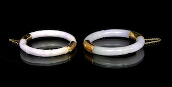 Appraisal: A Set of Two Lavender Jade Bangle Bracelets with k