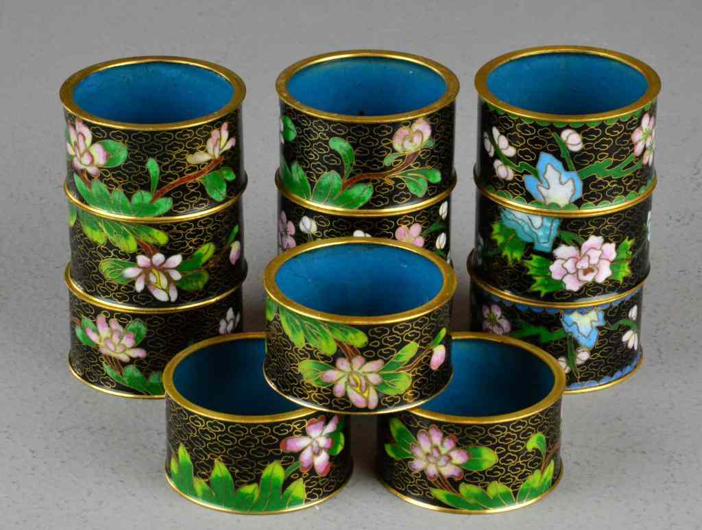 Appraisal: Chinese Cloissone Napkin RingsConsisting of twelve floral decorated rings on