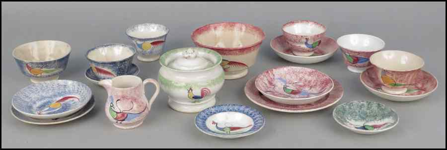 Appraisal: COLLECTION OF SPONGEWARE POTTERY Comprised of saucers bowls a covered