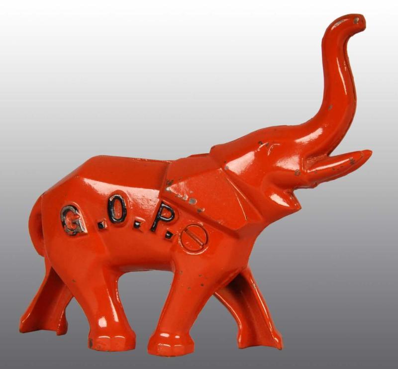 Appraisal: Cast Iron GOP Elephant Still Bank Description Done in Art