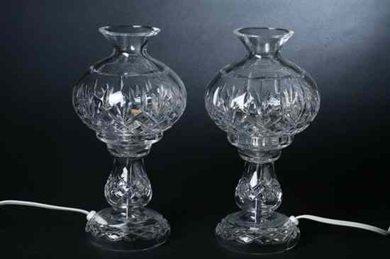 Appraisal: PAIR WATERFORD CRYSTAL ''FIONA'' HURRICANE LAMPS In two parts electrified