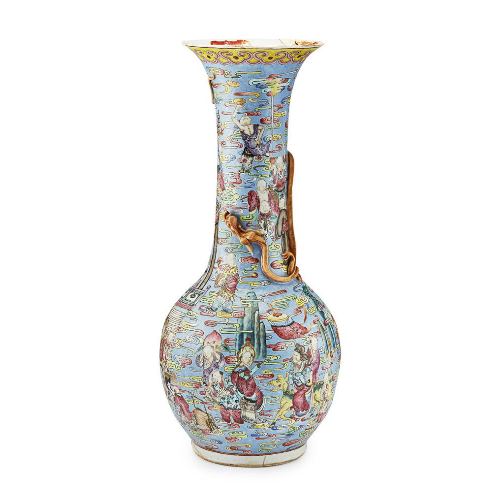 Appraisal: TALL FAMILLE ROSE VASE the globular body rising to an