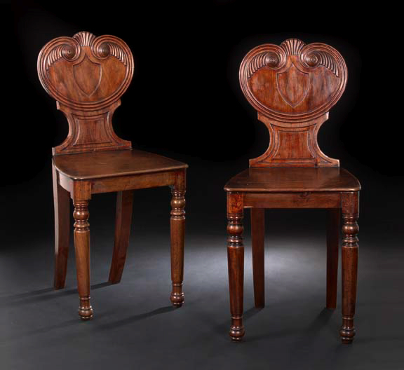 Appraisal: Pair of William IV Mahogany Hall Chairs mid- th century