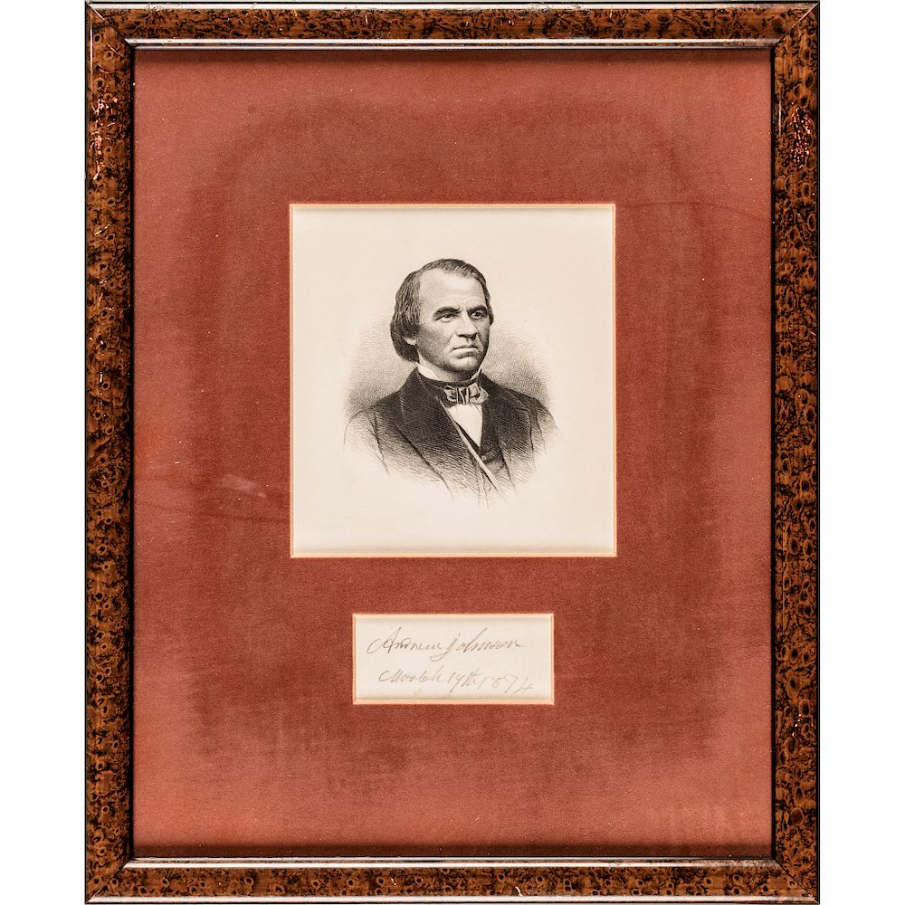 Appraisal: ANDREW JOHNSON March -Dated Clipped Signature written in pencil Framed