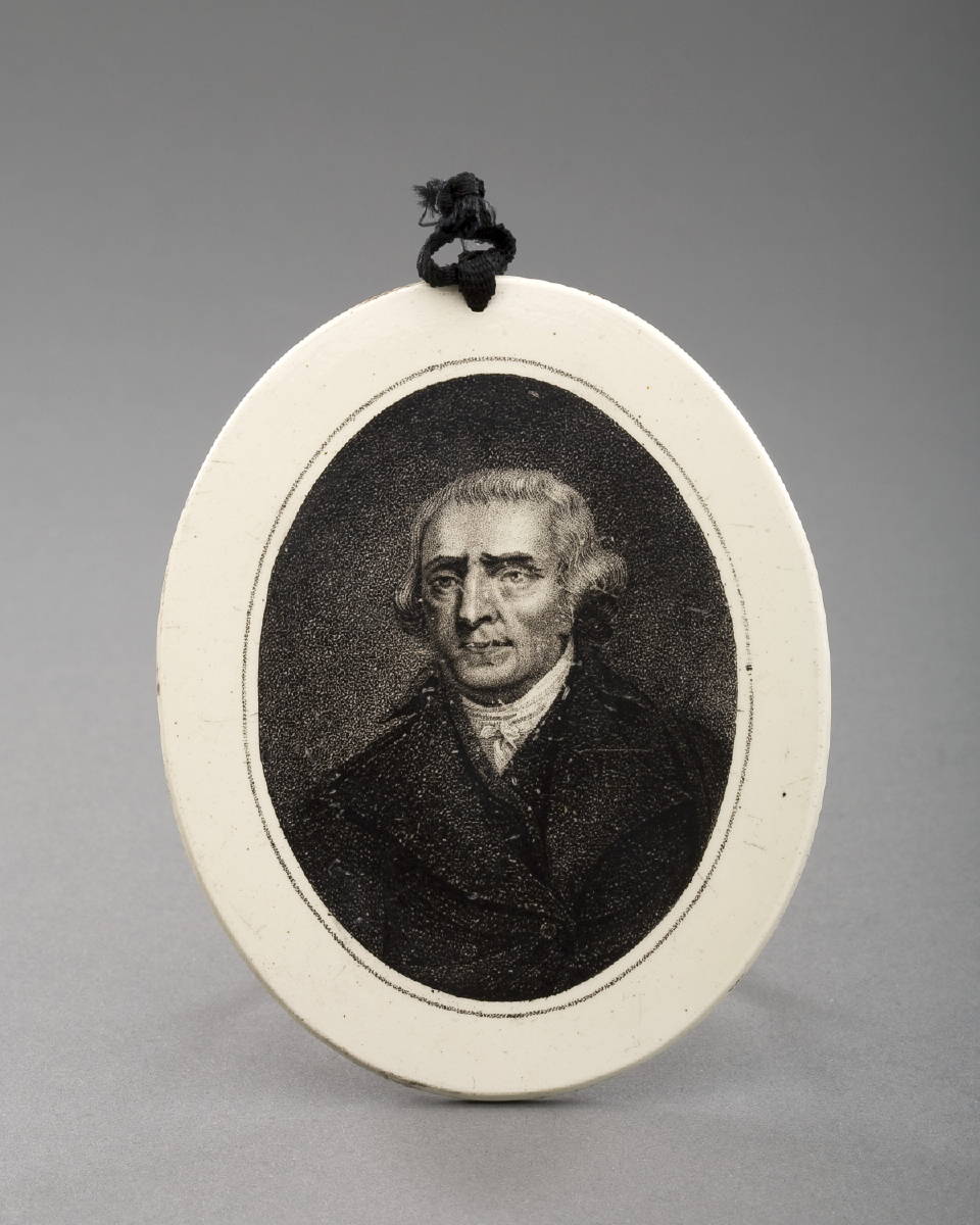 Appraisal: THOMAS JEFFERSON ' ENGLISH CREAMWARE BLACK TRANSFER-PRINTED OVAL PORTRAIT PLAQUE