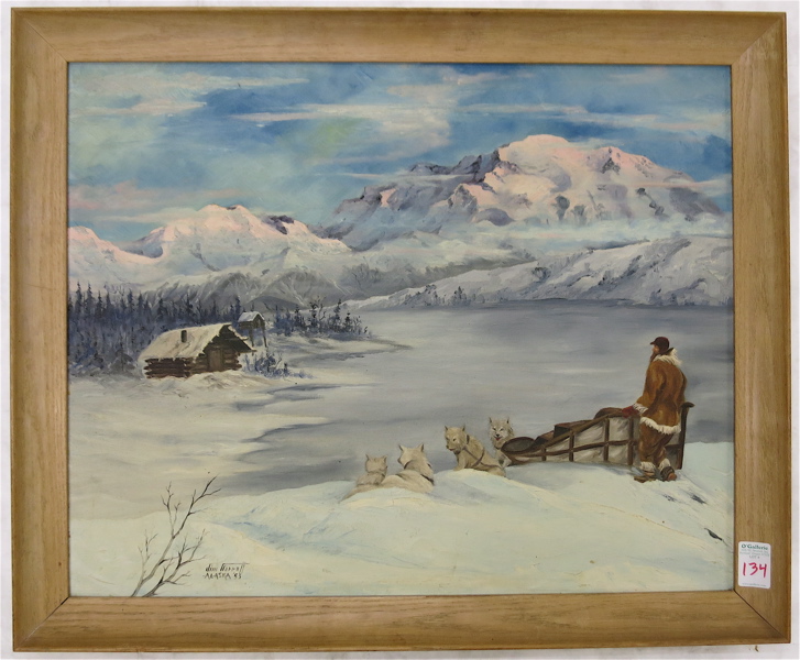 Appraisal: JIM HARRELL OIL ON CANVAS Alaska th century Dog sled