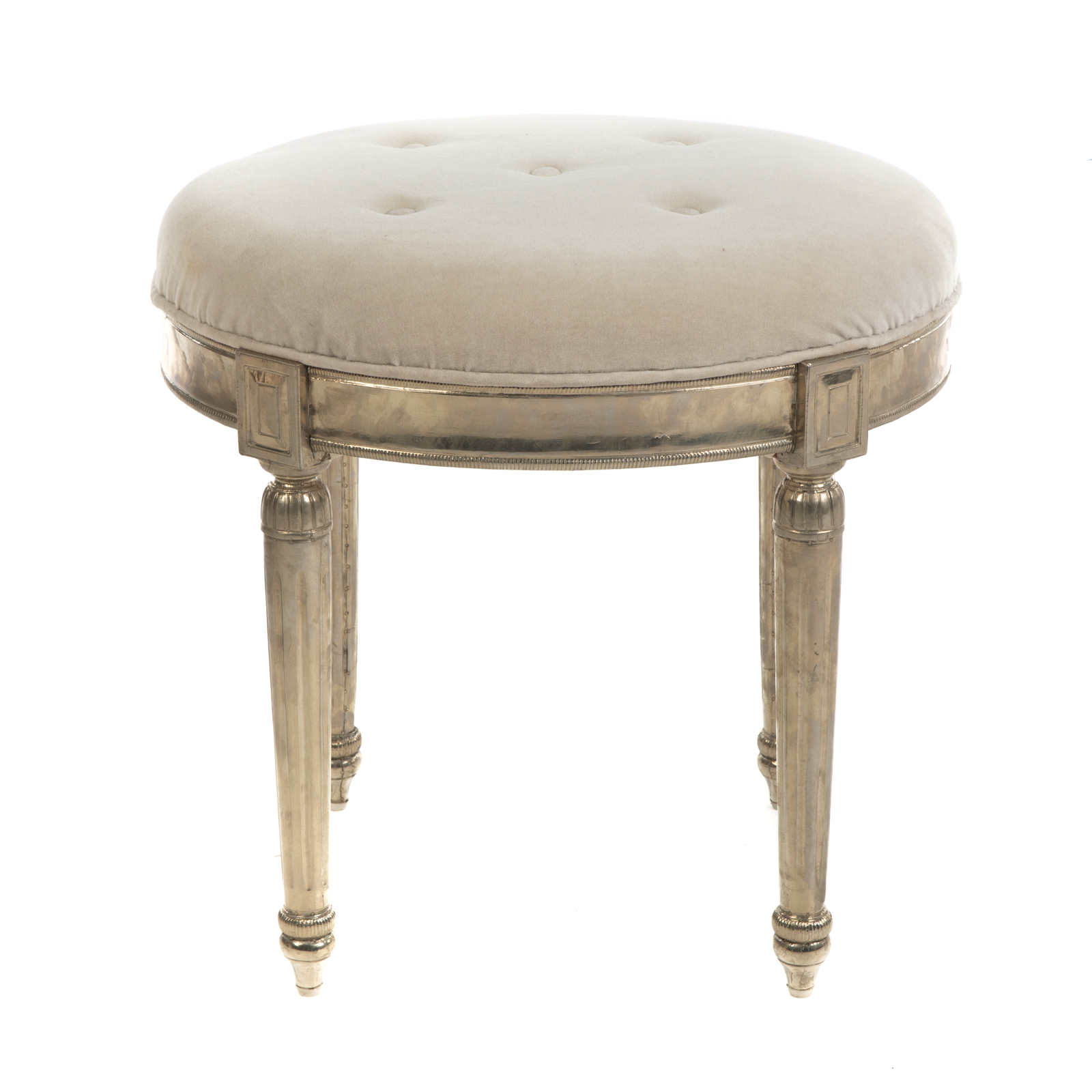 Appraisal: LOUIS XV STYLE OVAL METAL UPHOLSTERED STOOL th century silvered