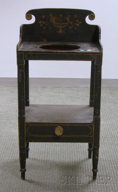 Appraisal: Grain Painted and Stencil Decorated Pine Wash Stand Top cracked