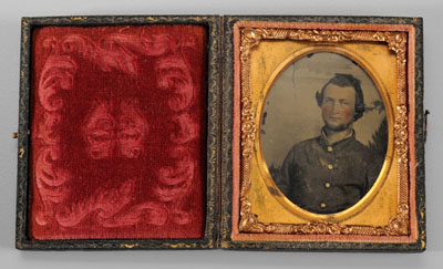 Appraisal: Civil War photo signed ditty bag ninth-plate ambrotype young man