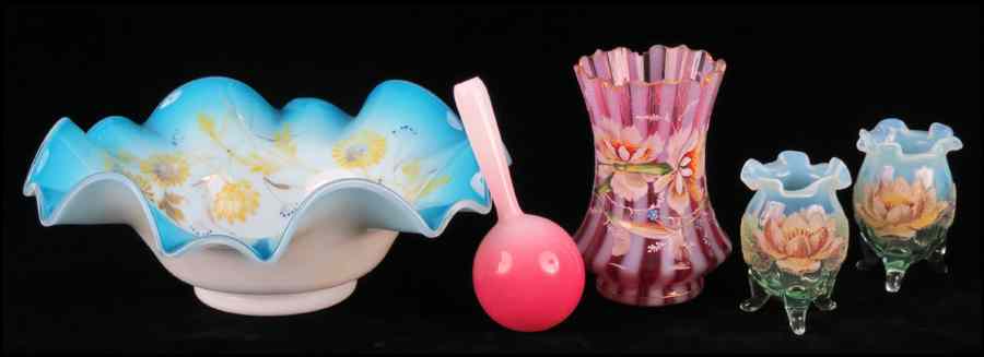 Appraisal: PEACH BLOW GLASS SOCK DARNER Together with a pair of