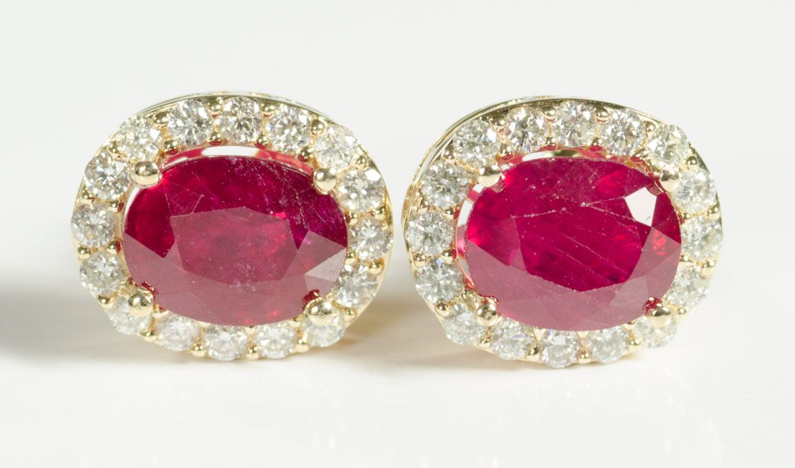 Appraisal: PAIR OF RUBY AND DIAMOND EARRINGS each k yellow gold