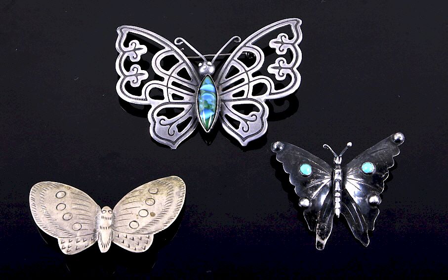 Appraisal: Navajo and Mexican Silver Butterfly Brooch Pins Featured in this