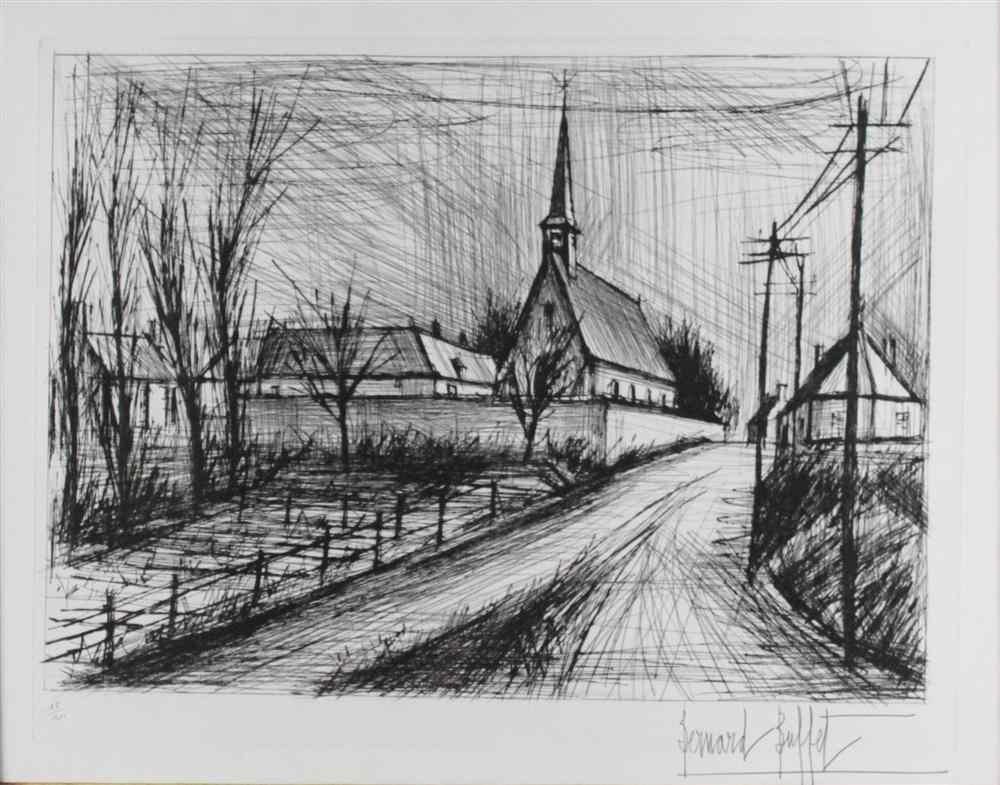 Appraisal: BERNARD BUFFET FRENCH - L'EGLISE Lithograph x in sight Framed