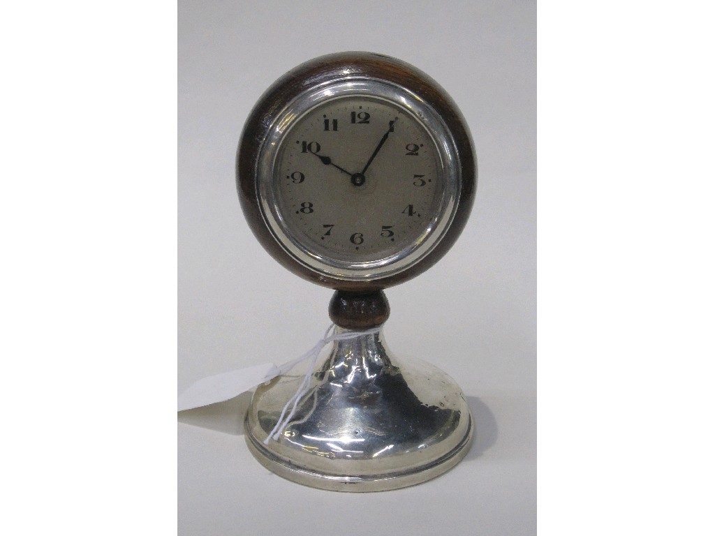 Appraisal: Oak cased ball clock on silver pedestal base Birmingham