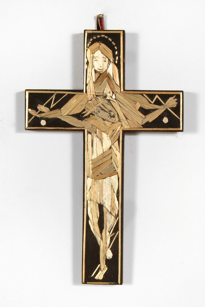 Appraisal: Eliseo Rodriguez Straw Applique Cristo Crucificado Eliseo Rodriguez - Straw