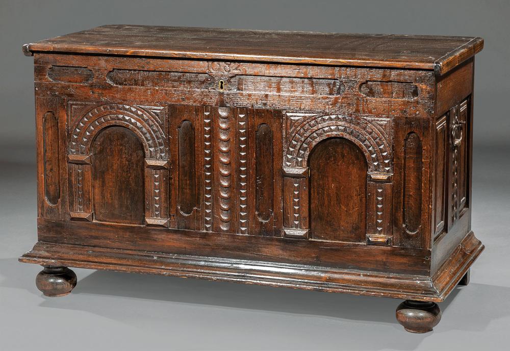 Appraisal: Antique Continental Carved Oak Chest in the th c Taste