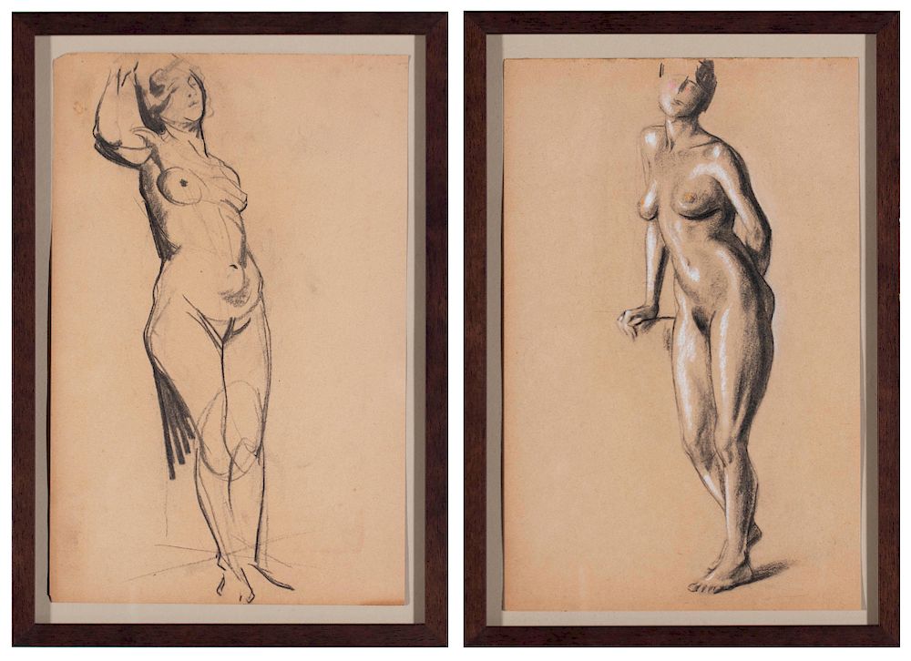 Appraisal: Clarence Holbrook Carter American - Pair of Charcoal Drawings Standing