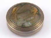 Appraisal: A French standard silver mounted moss agate box cm diameter