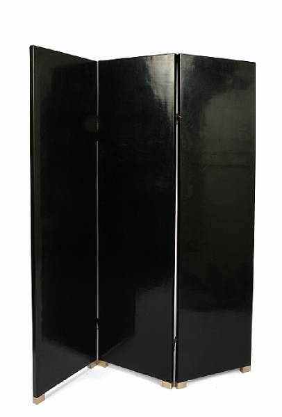 Appraisal: A Robert Kuo black lacquer three-panel screen height ft overall