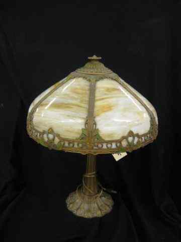 Appraisal: Antique Slag Glass Lamp six panel carmel slag shade all