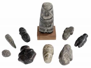 Appraisal: Nine Meso Carved Stone Figures various stones most full figures