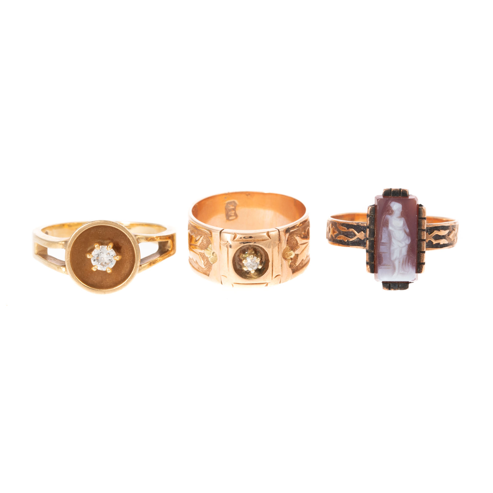 Appraisal: A TRIO OF RINGS IN K GOLD K yellow gold