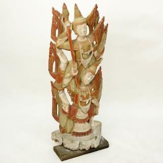 Appraisal: Modern Thai Wood Carving on Wood Base Dancers Modern Thai