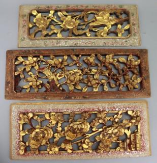 Appraisal: Carved Chinese Gilt Floral Reticulated Panels Carved Chinese Gilt Floral