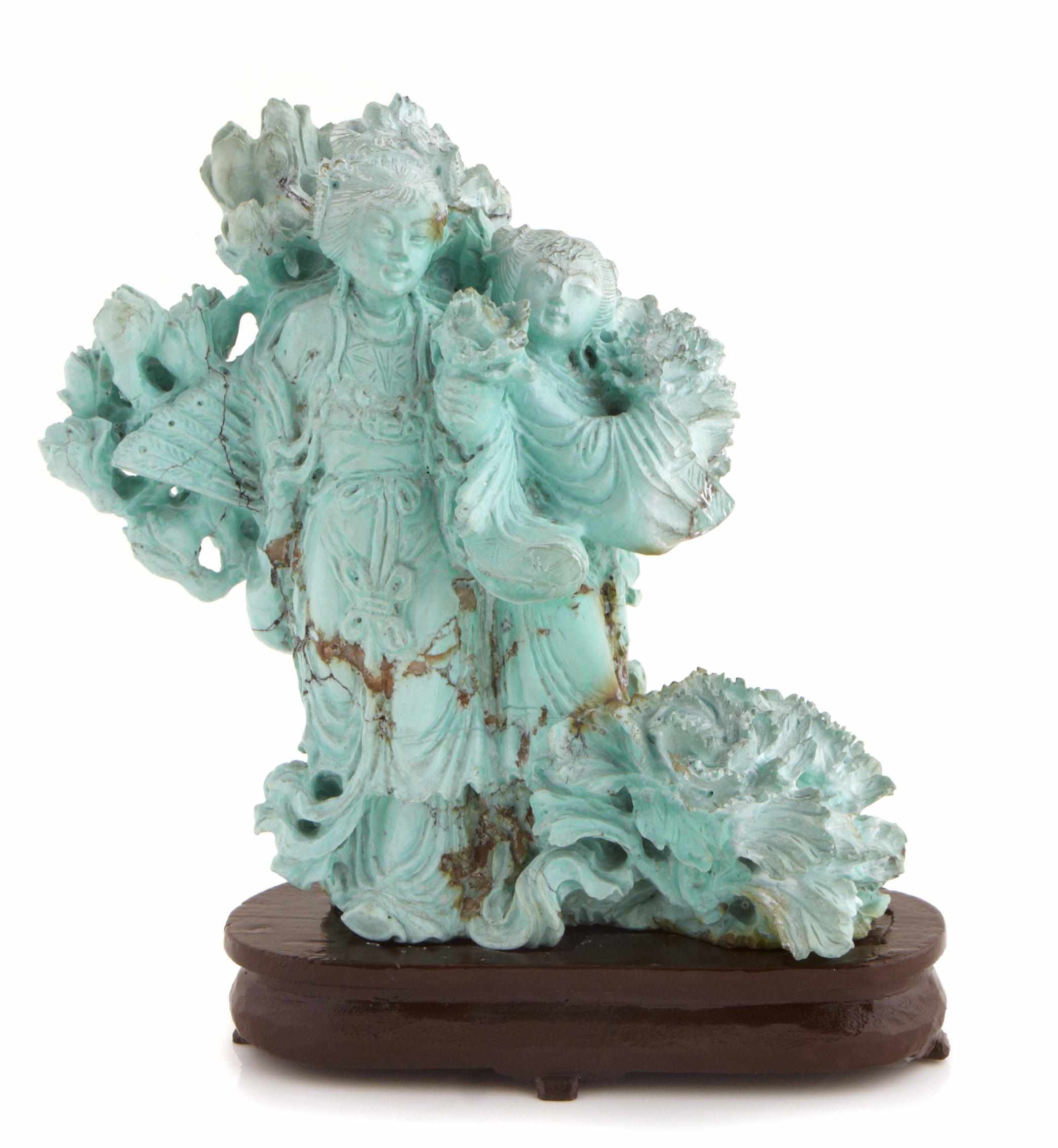 Appraisal: A carved hardstone carving of Guanyin height in width in