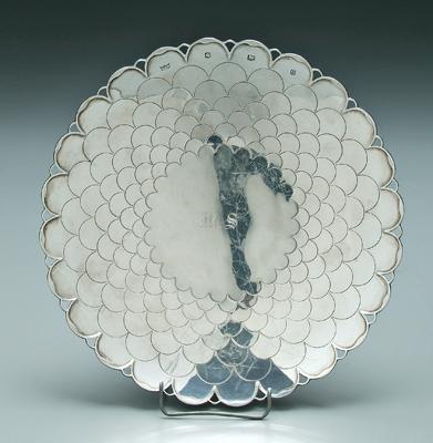 Appraisal: English silver cake plate round with scalloped openwork border concentric