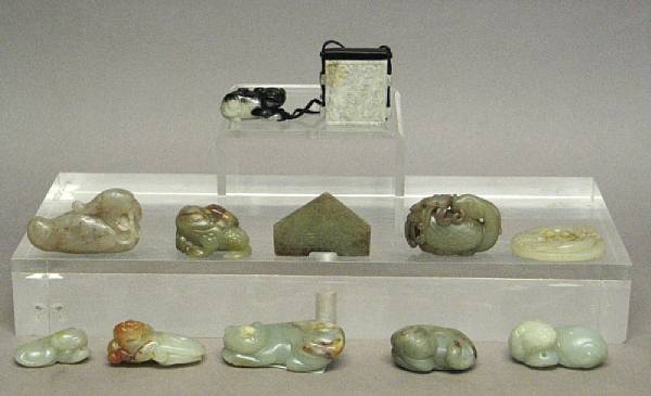 Appraisal: Eleven small nephrite carvings Including five cats two ducks and