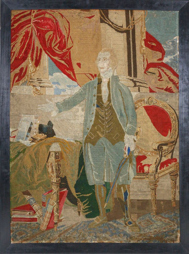 Appraisal: Large Needlework Portrait of George Washington early th Century Large