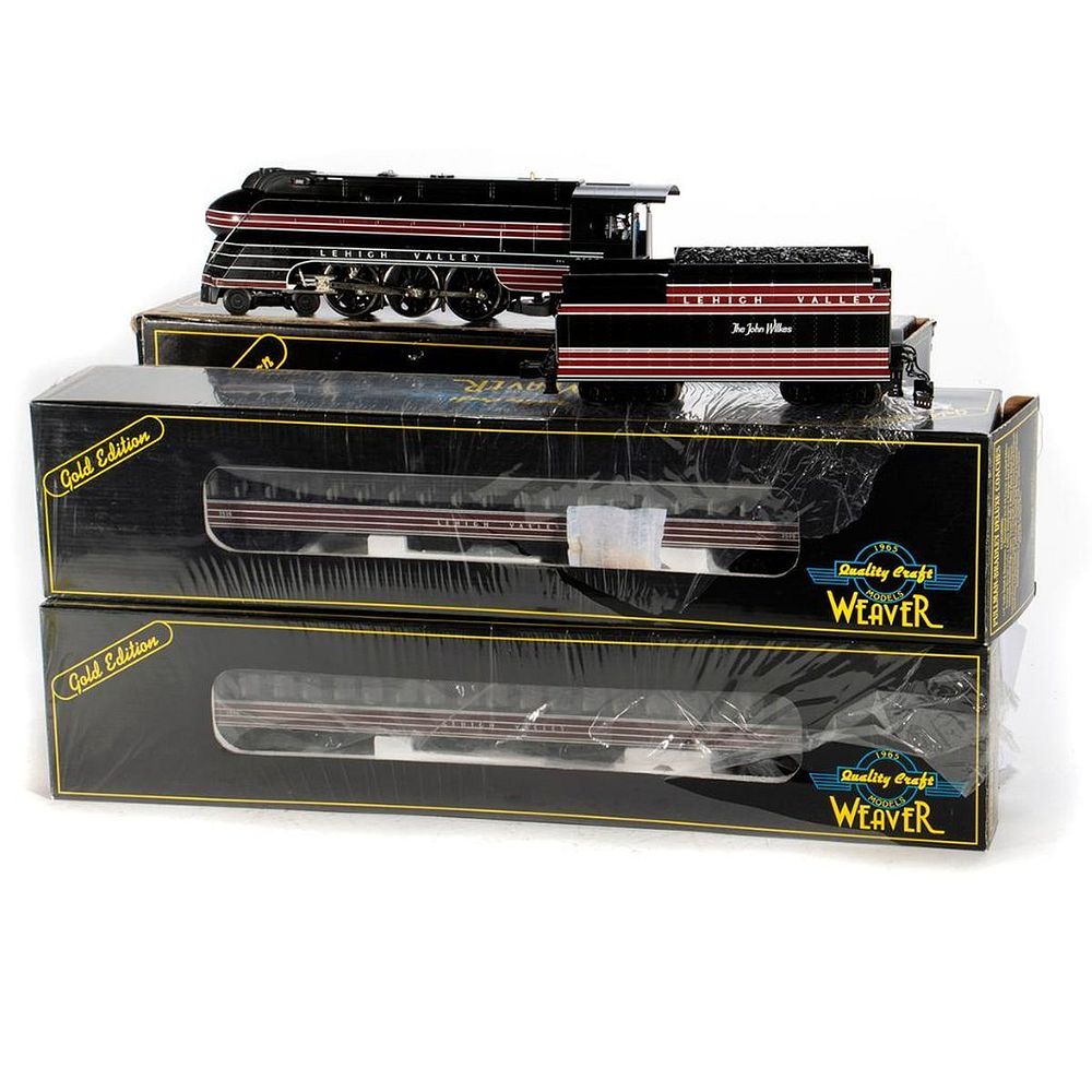 Appraisal: O Gauge Weaver Lehigh Valley Streamline passenger cars and John