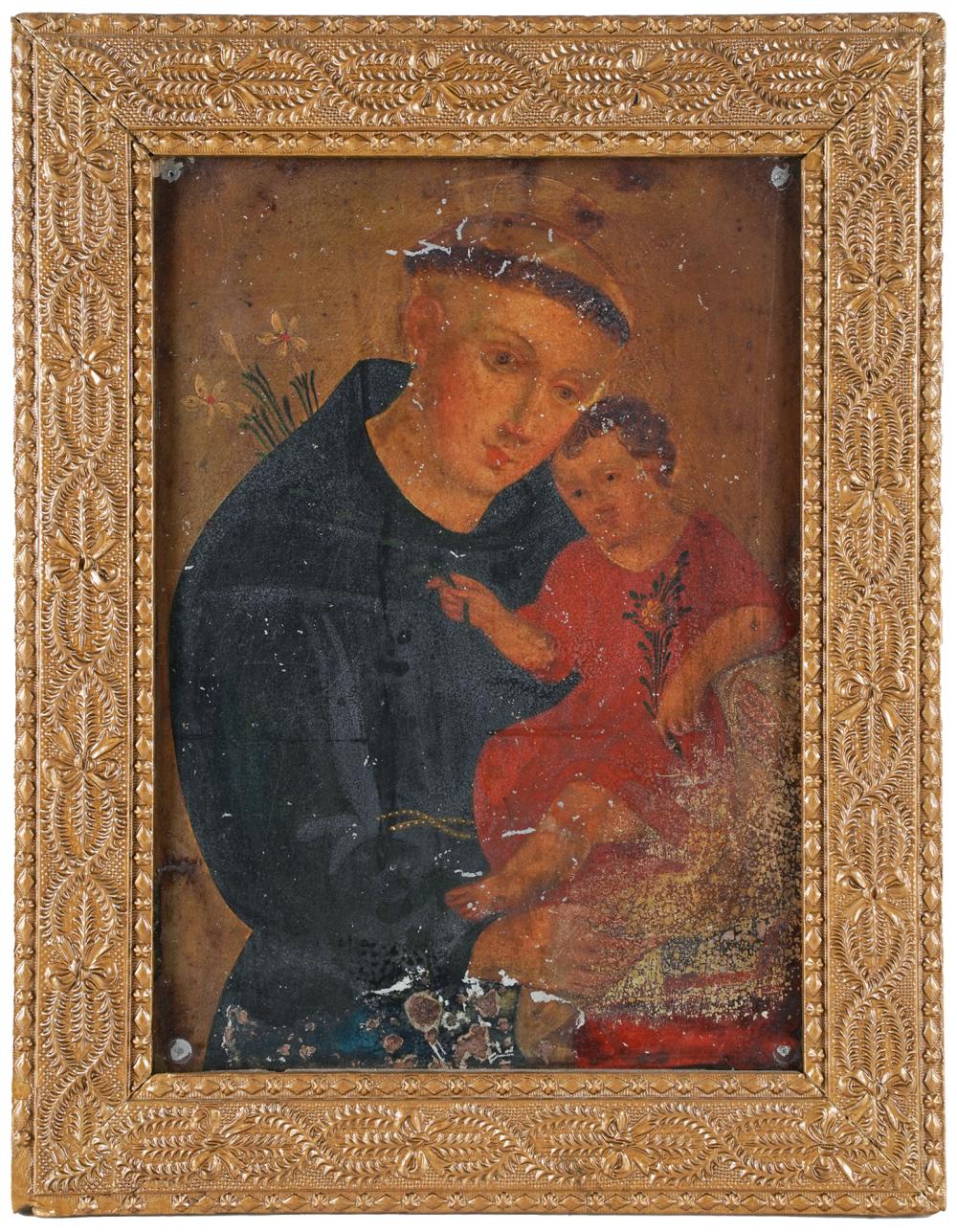 Appraisal: RETABLO PAINTING SAINT ANTHONY OF PADUAoil on tin Condition paint