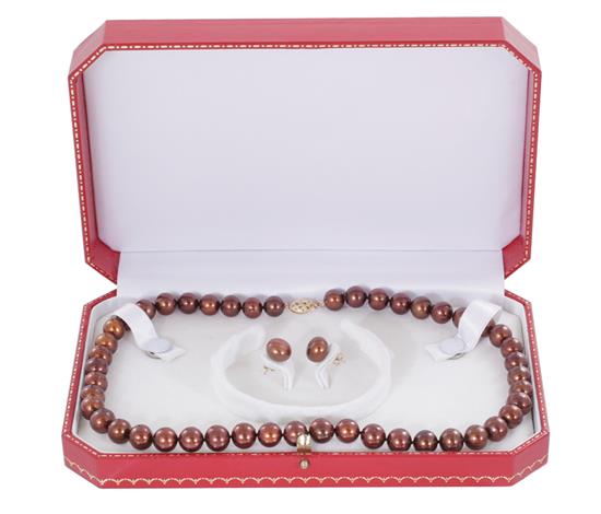 Appraisal: Pearl necklace and earring set - mm brown pearls with