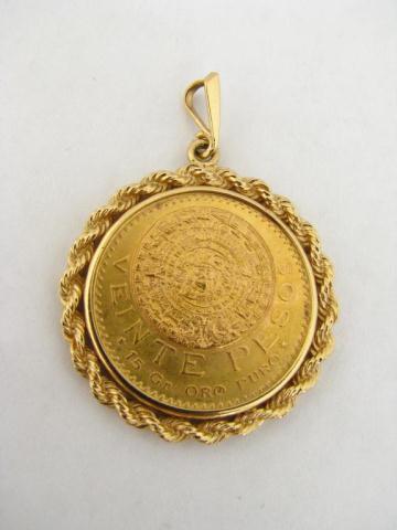 Appraisal: K yellow gold Veinte Pesos pendant dated '' diameter coin