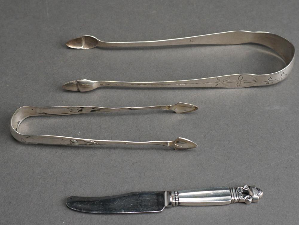 Appraisal: TWO GEORGE III ENGLISH SILVER SUGAR TONGS AND GEORG JENSEN