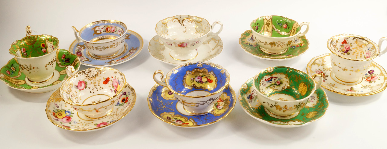 Appraisal: Mid thC porcelain tea cups and saucers Adelaide shapes reserve