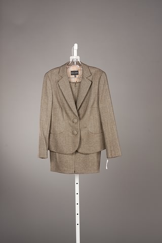 Appraisal: Rena Lange brown tweed with blue and green skirt suit