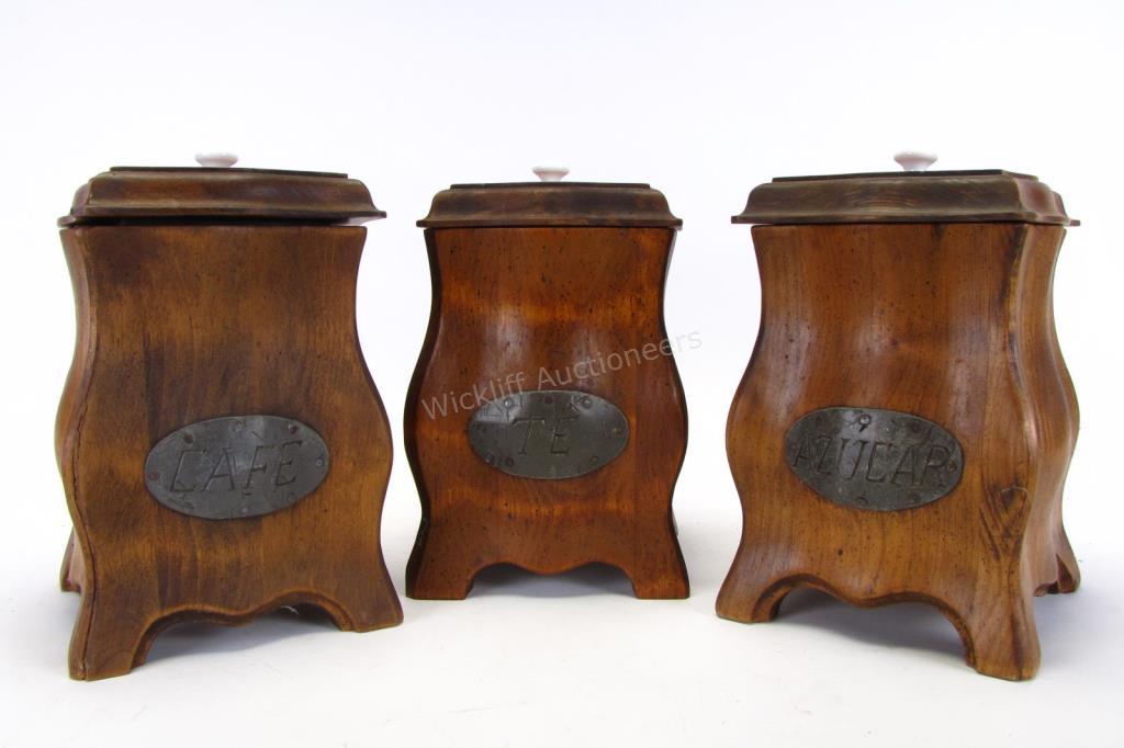 Appraisal: Set of Raymond Enkeboll Designs Apothecary Boxes three pecan wood