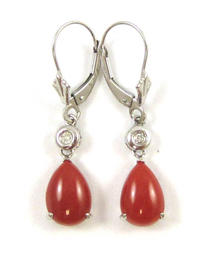 Appraisal: PAIR OF CORAL AND DIAMOND EARRINGS each k white gold