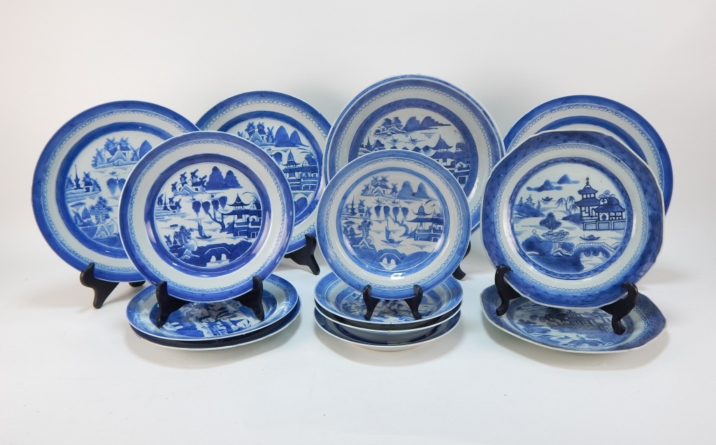 Appraisal: PC CHINESE CANTON BLUE AND WHITE PLATE GROUP China th